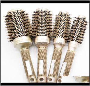 Nano Ionic Boar Brestle Hair Brush Salon Comb Barrel Blow Dry Hair Round Bruste i 4 storlekar Professionella salongstylingverktyg B087 T4221637