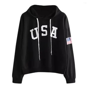 Women's Hoodies USA Flaggovers Letter Printed Crop Tops Sweatshirt Lång ärm Pullover Casual Coat in Female