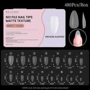 MAYCHAO Fake Nail Tips 300480PCS Full Cover Matte Almond Coffin Acrylic for Home DIYDip Powder NailsNail 240328