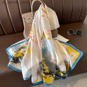 Eşarplar 2024 İpek Eşarpları Kadın Lüks Marka Hicab Eşarp Floral Foulard Femme Şalları Sarar Silk Bandana Baş Eşarp Ticaret Plajı Poncho240409B5XU