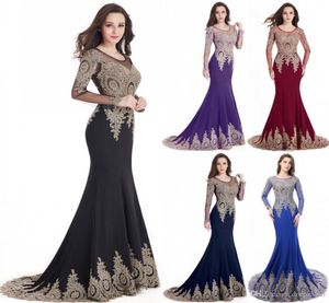Babyonlinedress Luxury Beads Gold Lace Mermaid Evening Dresses Long Sexy Illusion Back Long Sleeve Prom Party Gowns Charming Eveni4710150