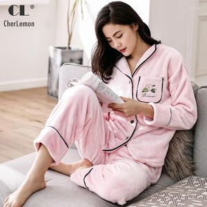 Hemkläder cherlemon kvinnor vinter mysig mikrofleece pyjamas kvinnlig super varm tjock flanell sömn lounge set långärmad sömnkläder