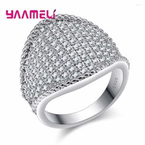 Cluster Rings Classic Fashion Geometric Shape Crystal Wide Ring Engagement Wedding Ceremony Jewelry 925 Sterling Silver for Women Men