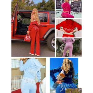 Kvinnors tvådelade byxor 700g 2024 Kvinnor Veet Juicy Tracksuit Women Coutoure Set Track Suit couture Juciy Coture Sweatsuits Drop Deli Oteut
