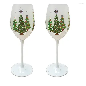 ワイングラス2PCSクリエイティブクリスマスツリー手描きクリスタルレッドガラスヨーロッパゴブレットカップパーティーホームデコレーションギフト