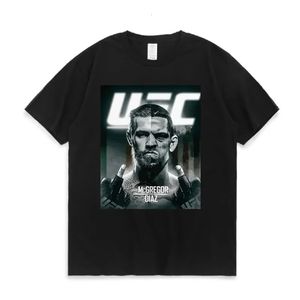 Connor McGregor vs Nate Diaz MMA Savaş Eğitimi Tshirt% 100 Pamuk Oneeck Yaz Kısa Kol Günlük Mens Tshirt Boyutu S3XL 240409