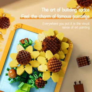 Creative World Famous Classic Painting Van Gogh Sunflowers Building Block MOC The Scream Arts Small Particle Assembly Toys Gifts