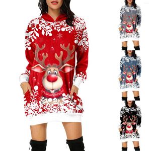 Vestidos casuais roubo natal para mulheres de inverno manga longa com capuz de capuz de desenho animado de neve coquetel de coquetel de cosplay