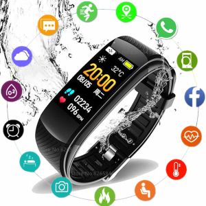 Armband C5S Sport Smart Watch Män Kvinnor Smartur för Android iOS Hevert Fitness Tracker Waterproof Armband Silicone Smartwatch