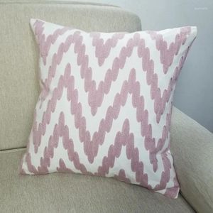 Kudde modern bomullsbroderi dammig rosa sicksackdekorativt fodral vit soffa fåtölj täckning 45x45cm 1 st/parti