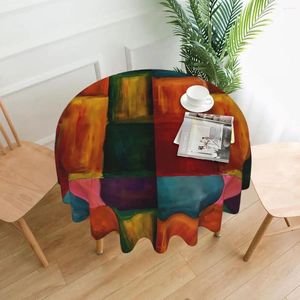 Table Cloth Painting Of Colorblock Round Tablecloth Abstract Check Waterproof Retro Wedding Birthday Party Graphic Cover