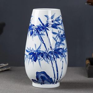 Wazony jingdezhen chinaware niebiesko -biała porcelanowa zamożna bambusowa wazon kwiatowy