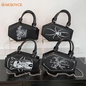 Bag gotisk nyhet kista handväska halloween retro små fyrkantiga kryddig flickor solida crossbody väskor kvinnor pu läder topphandtag