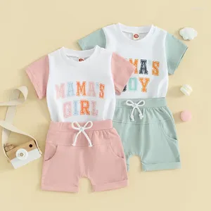 Set di abbigliamento FocusNorm 0-3Y Summer Cash Baby Boys Girls Set Color Color Patchwork Lettere a maniche corte T-shirt con pantaloncini