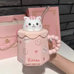 Mugs High-value Water Cup To Send Lovers Girlfriends Birthday Gift Lovely Ceramic Cups With Straws For Female And Male Students.