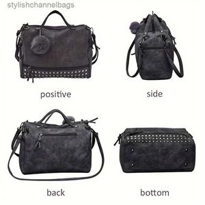Other Bags Clutch Bags Womens Studded Tote Bag Punk Style Shoulder Bags Vintage Hobo Rocker Satchel Purse