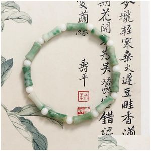 Perlenstrang Original innovativer chinesischer Jiangnan -Stil natürlicher grüner Punkt Stein Bambus Achatarmband DIY Antike Großhandel Drop Deli Dhqjz