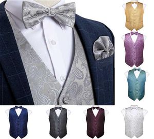 Men039s västar väst guldröd vit blå solid paisley siden bröllop för män bowtie hanky manschettknapp cravat set kostym tuxedo dibangu9259789