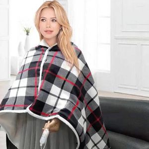 Blankets Portable Heated Blanket Shawl 140x80cm Checkered USB Charging Warm Electric Flannel Throw Soft Quickly Cape Pad