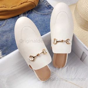 Casual Shoes Femme Chain Metal Slides Round Toe Microfiber Bling Shoes Summer Slippers Claussure American and European Style Wide Pass 44-35 T240409