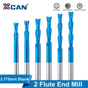 End Mill 2 Flute CNC Router Bits Nano Blue Coated Carbide Milling Cutter 3.175mm Shank Down Cut Sprial Milling Tools