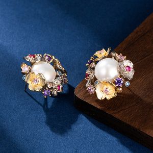 2024 Fashionable Bohimian Earrings Natural Pearl Inlaid Earring Sterling 925 Silver For Women Birthday Party Jewelry Handmade Silver Jewelry Gold Plated 18K