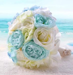 2022 Strand Sommerhochzeitsstrauß für Braut 2019 Günstige Hochzeitsblumen D467 Hellblau und Creme Color3729575