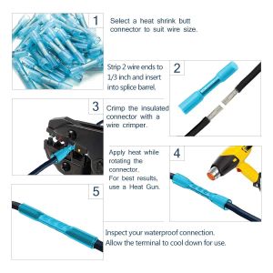 200/100/50st Veam Shrink Butt Connectors Waterproof Electrical Wire Splice Sleeve Connector Cable Crimp Terminaler AWG 16-14 Kit