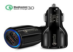 Toppkvalitet QC 30 Fast Charger 6A Qualcomm Quick Car Charge Dual USB Port Telefonladdare för Samsung Huawei Tablet1066717