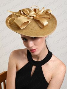 Guld fascinator hatt bröllop kvinnor pannband fancy chic derby hatt kentucky party chapeau cap brud hår tillbehör 240401