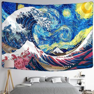 Kanagawa Waves Oil Painting Wall Tapestry Wonging Bohémien Stampa di arte hippie psichedelica arredamento per la casa