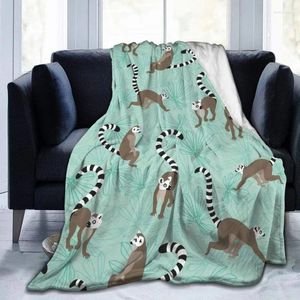 Coperte simpatiche lemurs tiro morbido coperta vello di flanella leggero per divano letto in campeggio da campeggio per bambini regali per adulti