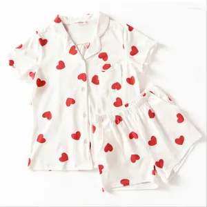 Home Clothing Cute Women Pijama Sets Sweet Hearts Printed Causal Turn-down Collar Top Quality Cotton Elegant Pajama For Ladies