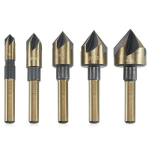 Qualidade 5pcs Industrial M2 82 graus ângulo de ponto de rocha Baixa de broca de flauta Ferramenta de chanfro de madeira Cutter Countersink