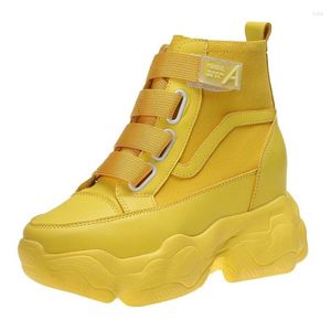 Fitness Shoes 2024 tênis de moda para feminino plataforma chunky alto tênis casual feminino feminino botas de amarelo vulcanizado