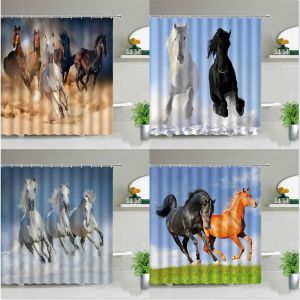 Mice Running Fine Horse Bathroom Shower Curtain Strong Wild Animal Printed Pattern Polyester Waterproof Home Bath Bathtub Curtains