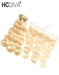 613 Blond Human Hair 3 Bunds med spetsens frontal stängning 1030 tum längsta och Chepest kropp rak 613 blond buntar wit2884910