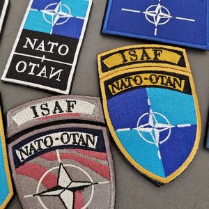 NATO Flag Arm Badge ISAF Shield Hook and Loop Badge Military Fan Chest Badge Outdoor Tactical Backpack Decorative Sticker