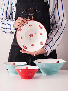 Bowls Strawberry Bowl Hushållens kreativa Instant Noodle Soup Japanese Sweet Sallad Dessert Bamboo Hat Ceramic Table Seary