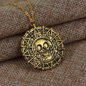 Naszyjniki wiszące akcesoria filmowe Karaiby AKG pirat Aztec Gold Coin Naszyjnik Vintage Skull Pendant Punk Hip Hop Naszyjnik