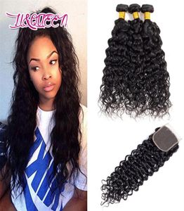 9A Peruvian Water Wave Hair With Closure 3 Bundles With Closure Human Hair Peruvian Wet And Wavy Hair With 4X4 Closure Wavy269g1508111