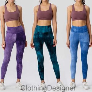 Ll cravatta colorante allineare leggings da donna yoga pantaloni ad alta vita allineamento esercitano set di fitness body fitness elastico fitness femminile esterno esterno gamberi