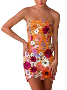 Casual Dresses Y2K Women 3D Floral Embroidery Bodycon Tube Dress Summer Sexy Strapless Mini Teens Party Going Out