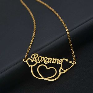 Pendant Necklaces Stethoscope Personalized Customized Name Necklace Gold Stainless Steel Love Name Plate Mens and Womens Anniversary Jewelry GiftsQ
