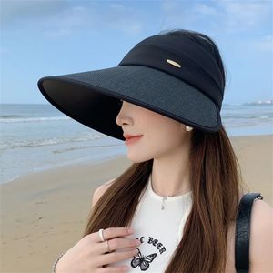 女性のためのストロー織り太陽の帽子夏の黒い接着剤uvproof light brim faceslenderizingHollowtop Sunproof Style240409