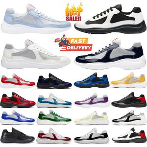 2024 Ny lyxdesigner Americas Cup Men Casual Runner Women Sports Low Sneakers Shoes Men Black Rubber Sole Fabric Patent Läder Partihandel Rabatttränare