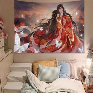 Anime Tian guan ci fu Tobestry kolorowy gobelin wisząca bohemiana ściana gobelinuje mandali mandala wiszące arkusze