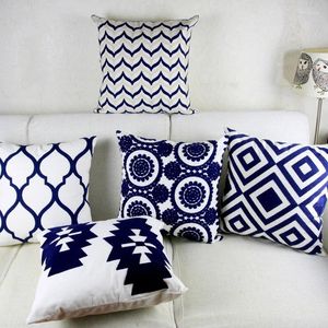 Kudde Navy Blue Brodery Cover Geometric Marockan Fall med broderad för soffa plats Simple Home Decor 45 45CM