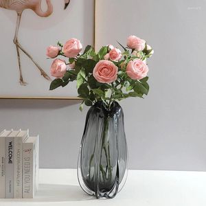 Decorative Flowers 1 Bunch Artificial Roses 3 Heads Silk Fake Plants For Wedding Party Hand Bouquets Living Room Home Decoration