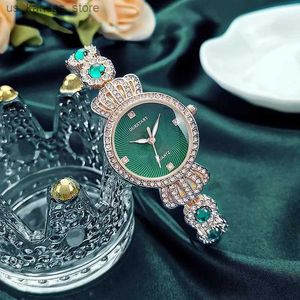 Armbandsur lyxiga kvinnor es Green Quartz Wruples Rhinestone Es Reloj Para Mujer Ladies Clock Gift 240409